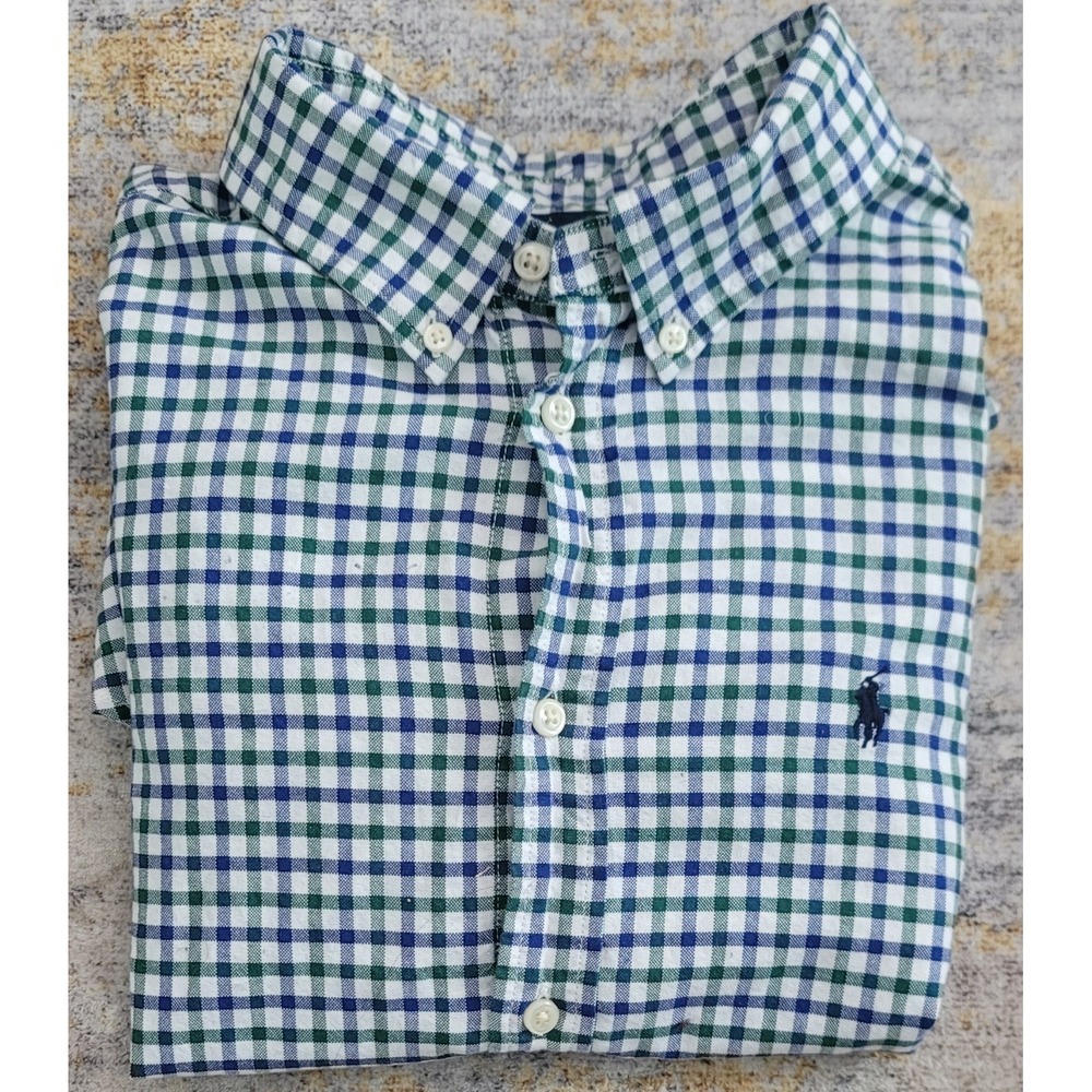 Ralph Lauren Boys Green Blue Check Long Sleeve‎ Shirt Size XL (18-20)